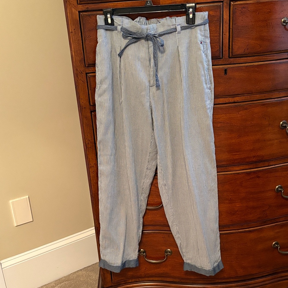 Casual Blue Striped Ladies Pants